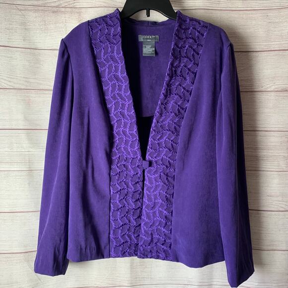 Koret Vintage Purple Blazer Jacket Stretch Embroidered Front Square Button Sz 18 - Picture 1 of 16
